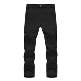 BASUDAM Men's Cargo Work Pants Snow Waterproof Softshell Winter Fleece Lined Insulated Outdoor Mountain with 6 Pockets Black 34
