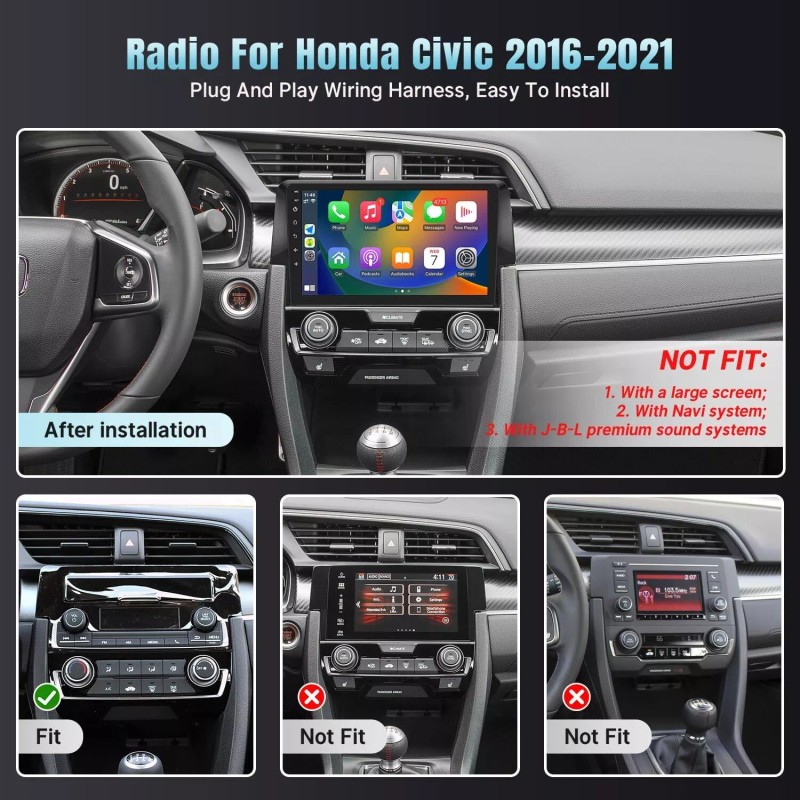 Apple Carplay For Honda Civic 2016-2021 Android 12 Car Stereo