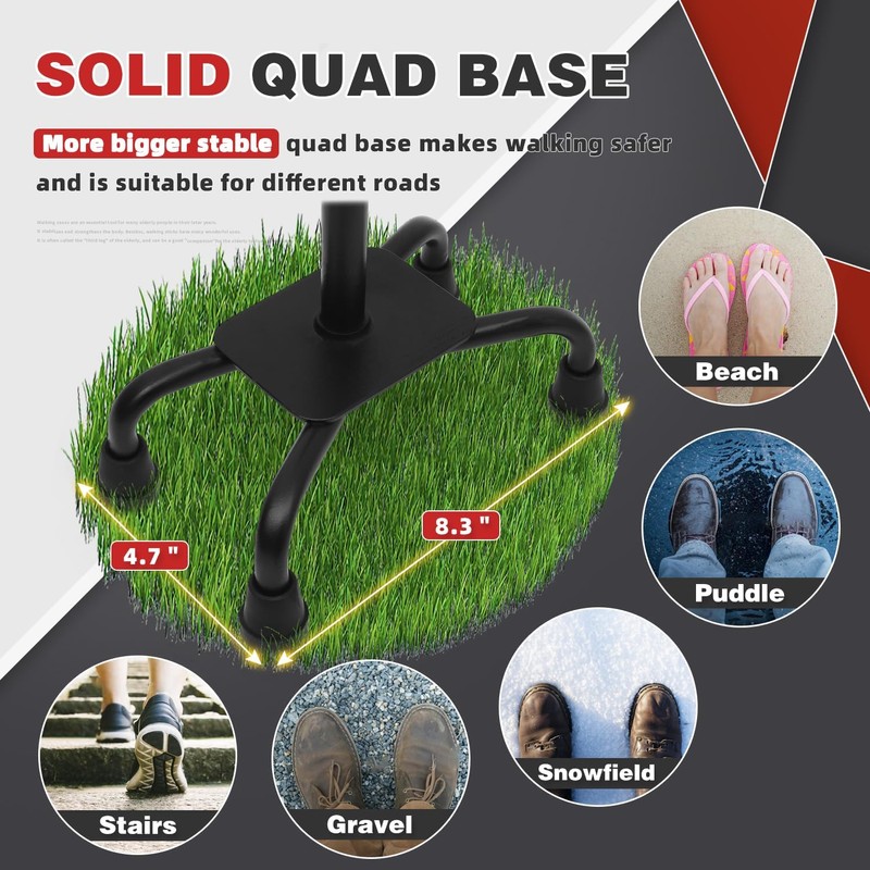 BeneCane Quad Cane Walking Cane with Two Led Lights with