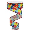 Autism Awareness Puzzle Piece Wired Edge Ribbon (1 1/2 inch