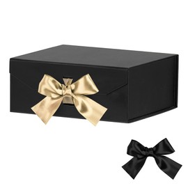 GoooodGift Black Gift Box 8x7x3.3 Inches, Luxury Gift Box with Ribbon, Empty Box with Lid, Collapsible Small Gift Boxes for Presents Packaging (Matte Black)