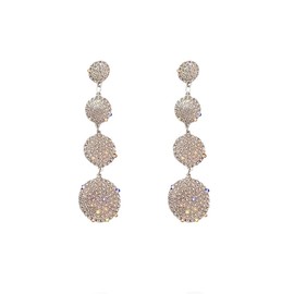 14K Gold Round Rhinestone Drop Dangle Earrings for Women,Shiny Long Zircon Dangling Earrings,Silver Crystal Tassel Chandelier Earrings Gift (Gold)