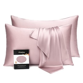 ATreebag Silk Pillow Cases 2 Pack with Hidden Zipper for Hair and Skin Beauty, 19 Momme 100% Mulberry Silk Pillowcase with Gift Box (Light Plum, Standard, 2pc)