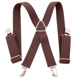 CHENGZI Kids Braces with 4 Clips Stainless Steel Adjustable Elastic Heavy Duty with Strong Metal Clips for Boys and Girls Coffee One Size, coffee