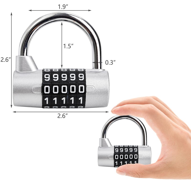 Hedume 2 Pack 5-Digit Horizontal Combination Padlock, 5 Digit Combination