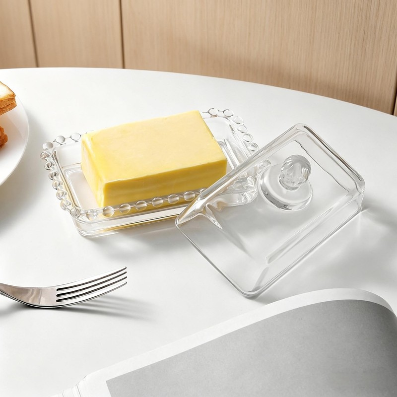 ‌6.7in Clear Glass Butter Dish with Lid for Countertop -