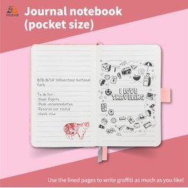 Husan Journal Notebook Pocket Size - Classic Design for Women Men , Leather Hardcover Thick Paper , Lined Grid Blank page 128 pages , 3.5" x 5.5", Pink + Turquoise Blue , Pack of 2 | Perfect for