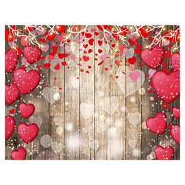 YYNXSY Vintage Rustic Wood Photography Backdrops Red Love Heart Valentine's Day Photo Background Mother's Day Wedding Bridal Shower Wedding Anniversary Party 8X6FT YY-5012