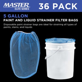 Master Elite 5 Gallon Paint & Liquid Strainer Filter Bag with Pure Blue Fine Nylon Mesh, Pack of 36 - Used in 5 Gallon Buckets, Disposable Filtering Bag, Elastic Top Opening - Hydroponics, Gardening