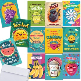 Hat Acrobat 24 Funny Greeting Cards Assortment Box with Envelopes - Funny Thinking of You Cards 12 Designs 2 Cards Each - Funny Thank You Cards for Coworkers, Friends, Kids, Teachers (Punny)