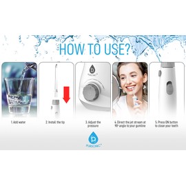 Pursonic OI-200 Professional Water Flosser for Teeth with 3 Nozzles - Bonus Tongue Scraper Multiple Pressure Settings - Electric Flosser Timer and Plaque Removal for Gum Health