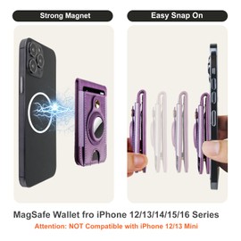 Bocasal for MagSafe Wallet Magnetic Card Holder for iPhone 16/15/14/13/12 Pro Max/Pro/Plus, Adjustable Stand, Mag Safe, Leather Holder for Airtag, RFID Blocking, 5 Card Slots (Purple)