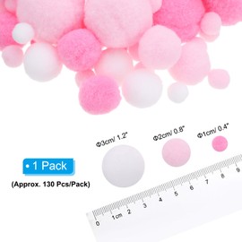 PATIKIL Assorted Size Pom Poms for Crafts, 130Pcs Fuzzy Pastel Pom Pom Balls for Art Supplies DIY Creative Craft Material Handicraft Decorations, Pink, White