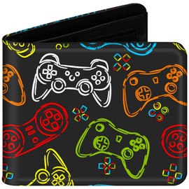 JONYEE Teen Boys Wallet with Zipper Coin Pocket for Teenager and Youth Guys, Cool Bi-Fold Leather Purses with Credit Card Cash Holder and ID Window for Men, Funny Gifts for Kids, Game-1, Modern