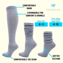 6 Pairs Slouch Socks for Women, Soft Extra Long Scrunch Knee High Sock, Bulk Pack (Assorted White/Black/Gray)