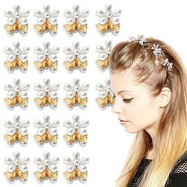 18 Pcs Pearl Flower Claw Clips White Rhinestone Flower Design Mini Hair Clips for Women Girl Thin Thick Hair Wedding Bridal Sweet Artificial Mini Small Hair Accessories