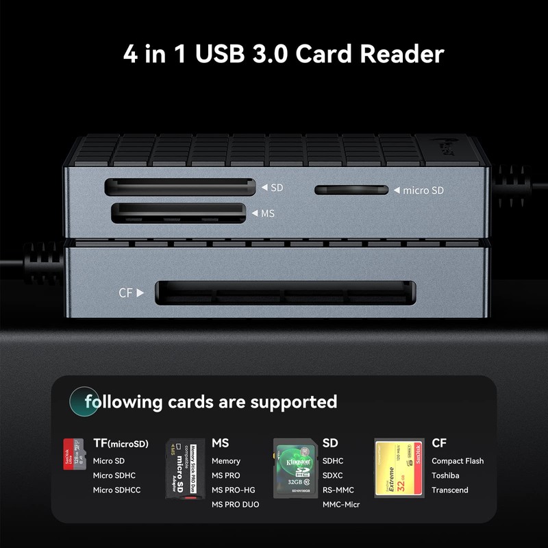Yottamaster P-CR01 USB 3.0 Card Reader, SD/TF (microSD)/CF/MS 4 Slots