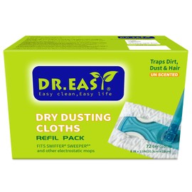 Dr.Easy Dry Dusting Cloths,72 Dry Cloths for Refil Pack,Un Scented,8x11 in,of Other Electrostatic Mops,Mops for Floor Cleaning