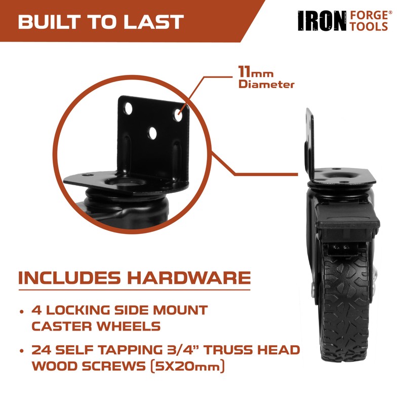 Iron Forge Tools Side Mount Casters Set of 4, Swivel