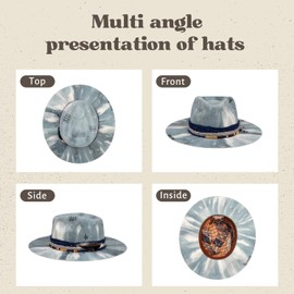 RUEDIGER Retro Wide Brimmed Stiff Fedora Men's and Women's Hats,100% Wool Classic Felt Hat,Distressed/Burned Handmade (US, Numeric, 7 5/8, 7 1/4, Dark Blue Gradient)