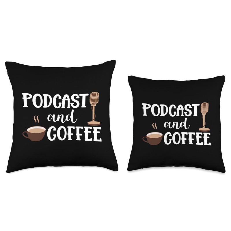 Podcast And Coffee Microphone Podcast Throw Pillow