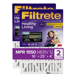 Filtrete 16x25x4, AC Furnace Air Filter, MPR 1550 DP, Healthy Living Ultra Allergen Deep Pleat, 2-Pack (actual dimensions 15.88 x 24.56 x 4.31)