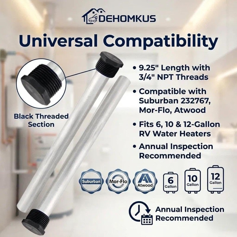 DEHOMKUS RV Anode Rod Kit 9.25" 3/4"NPT for Suburban Mor-Flo
