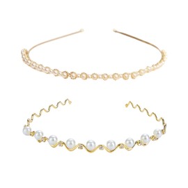 MYGLOAR 2 Pack Hair Accessories for Girls, Bridal Hair Accessories, Gold Tiara with Sparkling Crystal Headband, Wedding Flowers for Women, Sunflower Beads, Wave Beads (2 Pack)