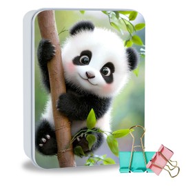 ETLKJVBL Metal Tin Box Sturdy Metal Storage Box with Lid, Large Container Holder for TCG Cards, Jewelry, Cookies, Car Keys and More, Tin Containers for Gift, Cute Baby Panda