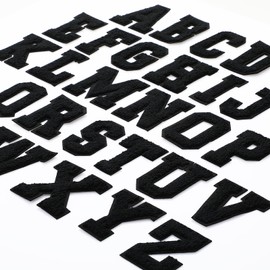 26 Piece Chenille Letter Iron on Patches Sew On Chenille Varsity A-Z Patches Alphabet Patches Letter Patches for DIY Supplies (Black Style, 2.8 Inch)