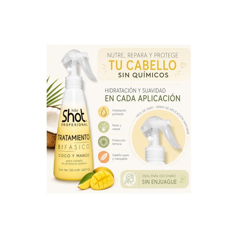 Kolor Shot Tratamiento Bifásico Coco y Mango, Hidratación y Brillo