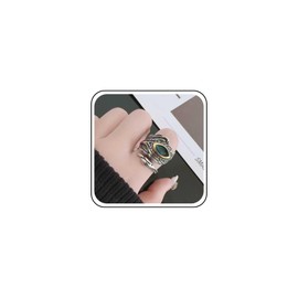 Aneneiceera Vintage Feather Crystal Eye Ring Silver Feather Band Rings Green CZ Eye Finger Rings Wide Eye Feather Rings Adjustable Angel Wings Ring Jewellery for Women (Green), Zinc, No Gemstone