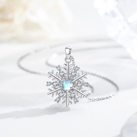 Snowflake Necklace 925 Sterling Silver Moonstone Snowflake Pendant Necklace Jewellery Christmas Gifts for Women Girls Ladies, Sterling Silver, Moonstone