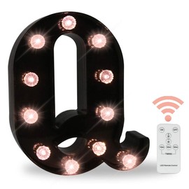 LED Black Alphabet Marquee Letters Sign Light Up Marquee Number Letter Lights Sign with Diamond Bulb for Night Light Home Bar Christmas Lamp Birthday Party Wedding Decoration Q