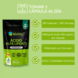 Wellthy Ácido Alfa Lipoico 600 Mg. 185 Cápsulas Wellthy Sabor Sin Sabor