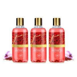 Vaadi Herbals Shower Gel - Sulfate-Free - Herbal Body Wash Both For Men And Women - 300 Ml (10.14 Fl Oz) - (Luxurious Saffron) (3 Bottles)