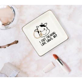 WODMIS I Just Freaking Love Cows Ok Cow Ceramic Tray Dish, Cow Lover Gifts Jewelry Plate Dish,Cow Cows Themed Ring Trinket,Christmas Birthday Cow Gifts For Girls Women Her Wife Cow Lover