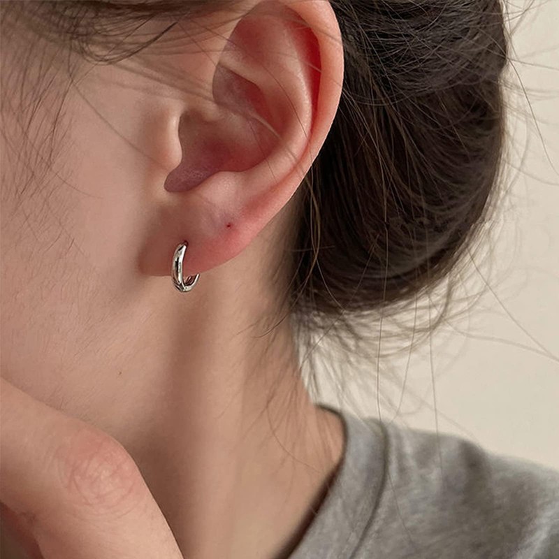 MASOP Silver Creole Earrings 925 Silver Stud 8/10/12 mm Women