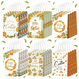 Kosiz 24 Pcs Little Cutie Baby Shower Decorations Hey Cutie Party Treat Bags Goody Gift Bags with Handles Orange Theme Party Favor Tangerine Birthday Decoration Summer Supplies