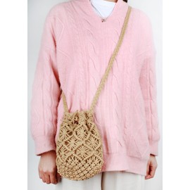 Meyaus Women Mini Cotton Crochet Crossbody Bag Summer Beach Shoulder Bag Drawstring Purse