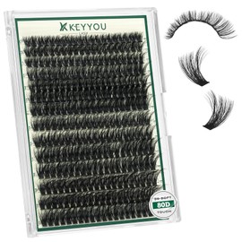 KEYYOU LASH Clusters 3D Effect Eyelash Clusters 280pcs 80D D Curl 9-18MIX Individual Lashes Wispy Lashes Volume Cluster Lashes Natural Soft DIY Lash Extension(3D-80D-D-9-18MIX-zzlj)
