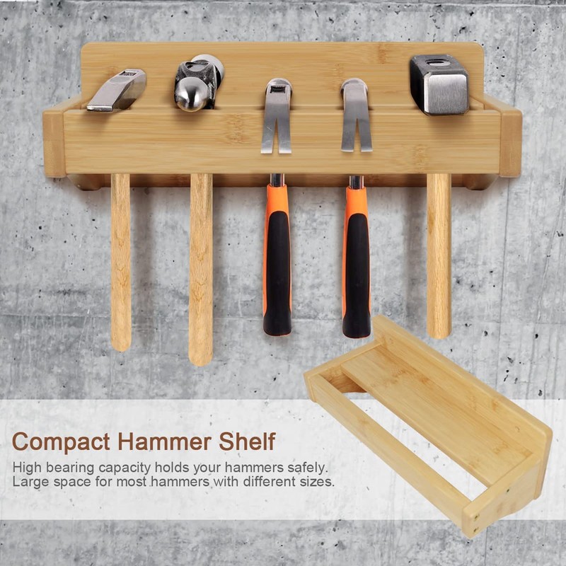 Wokyy Wall Mounted Screwdriver Rack, Bamboo Pliers Holder Hammer Wall