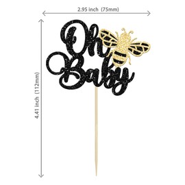 24 piezas de decoración de cupcakes de abeja Oh Babee con purpurina para bebé, diseño de abejorro, baby shower para niños, fiesta de primer cumpleaños, decoración de pasteles, color negro