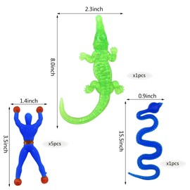 PPXMEEUDC 27PCS Multi-color and Multi-style Stretchy Sticky Toys Including Mini Stretchy Hands Wall Climbers Men Hammers Lizards Snake Crocodile and Skeletons for Kids Party Favors