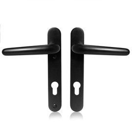 XFORT Uros Matt Black Door Handle (PZ 92mm, 122mm Screw Hole Distance, 209mm Overall) Aluminium Short Backplate, UPVC Front Door Handle