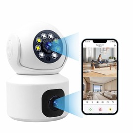 Dual-head camera 360-degree monitoring without blind spots，#1 Security Camera on TikTok! Wired, Indoor/Outdoor Pan Tilt Zoom (PTZ) Camera , Color Night Vision - quantity: 3