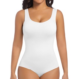 ONEW Shapewear Women's Body Shaper Tummy Control Bodice Body Figure Shaping Tank Top Waist Trainer Sculpting Bodysuit, White