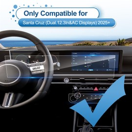 Coleya 2025 2026 Santa Cruz Screen Protector for Hyundai Santa Cruz (Dual 12.3Inch+AC) (SE/SEL/SEL Activity/XRT/Limited), 9H Tempered Glass 2026 2025 Santa Cruz Accessories Anti-Scratch&HD Transparent