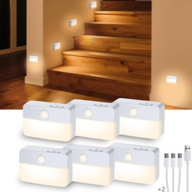 Coolilumi - Luz nocturna con sensor de movimiento para interiores, luces LED recargables, luces de clóset, color blanco cálido, funciona con pilas, pasillo, clóset, recámara, lámparas de cocina (6