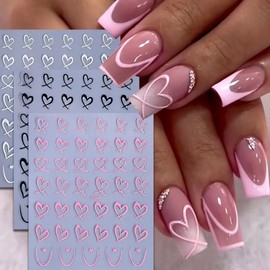 3Pcs Valentine's Day Nail Art Sticker Nail Supplies Hearts Nail Decals 3D Self Adhesive Love Hollow Peach Heart Shaped Nail Design Valentine French Sticker for Women Valentine Holiday Nail Decoration